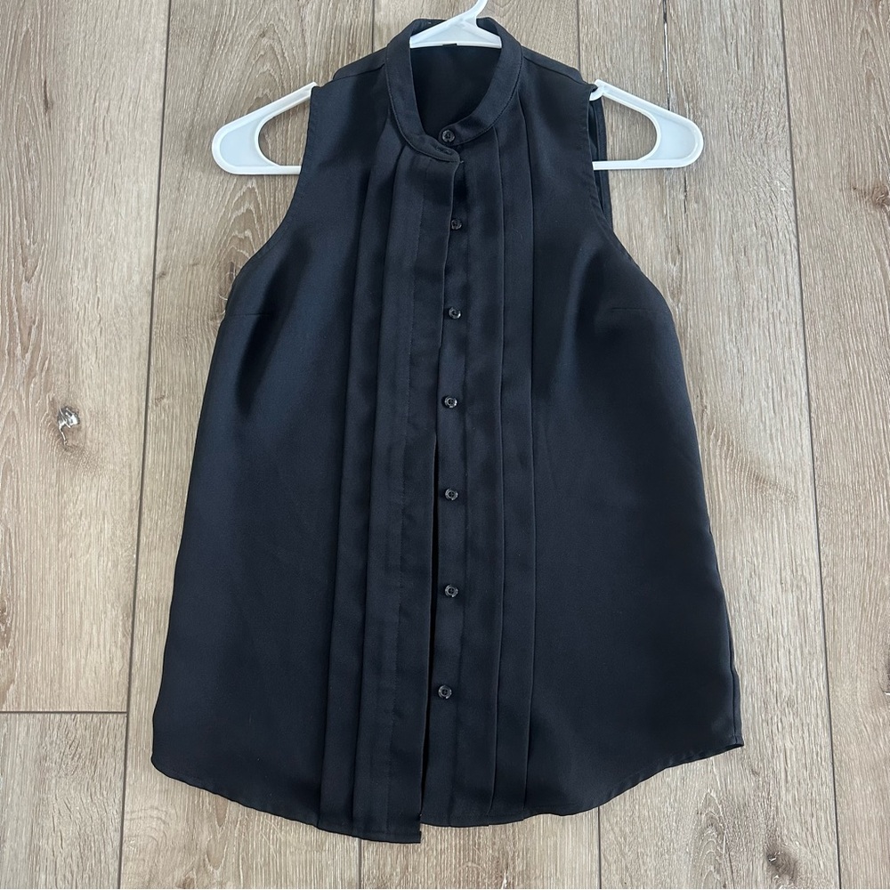 Express Black Button-Down Sleeveless Pleated Blouse Tank Top Size XXS